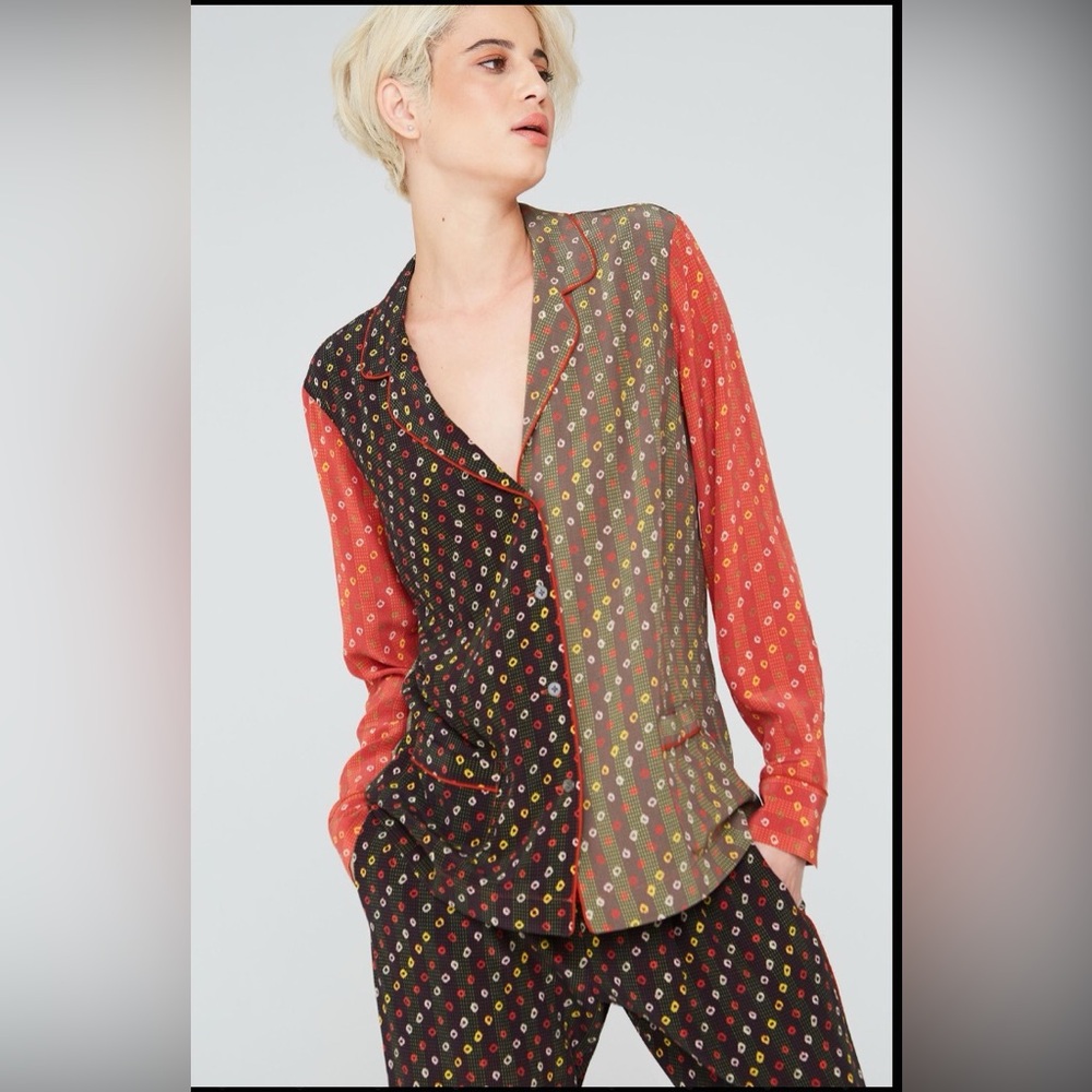 L Boheme Frankie Silk Shirt in Shibori Mix Prints NWT